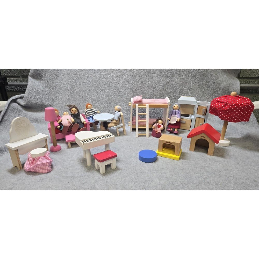 Hape Wooden Dollhouse Furniture Set Mixed Lot 1:12 Scale Dolls Pets Family